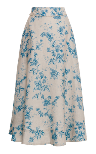 Bergamota Printed Linen Midi Skirt