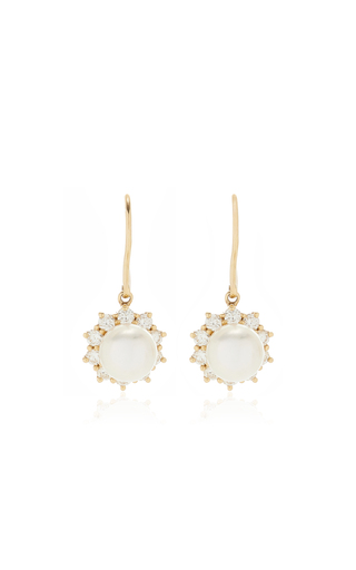 Extra Small 18K Yellow Gold Diamond, Pearl Earrings