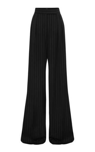 Pleated Pinstriped Wide-Leg Pants