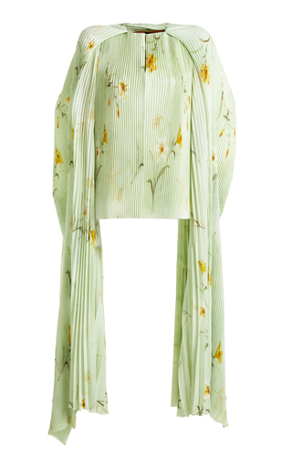 Pleated Scarf Sleeve Chiffon Top