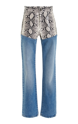 The Wyatt Leather-Paneled Rigid High-Rise Straight-Leg Jeans