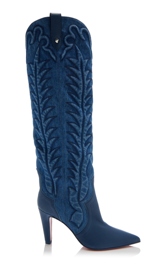 Santia 85mm Embroidered Denim Knee Boots