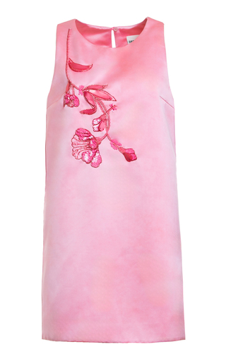 Duchesse Satin Flower Shift Mini Dress