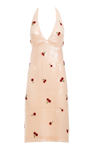 Cherry Sequined Halter Neck Midi Dress