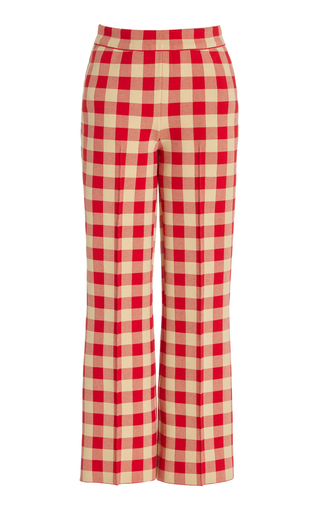 Exclusive Kick Gingham Stretch-Cotton Knit Cropped Flared Pants