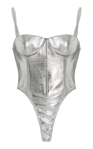 Metallic Leather Corset Bodysuit