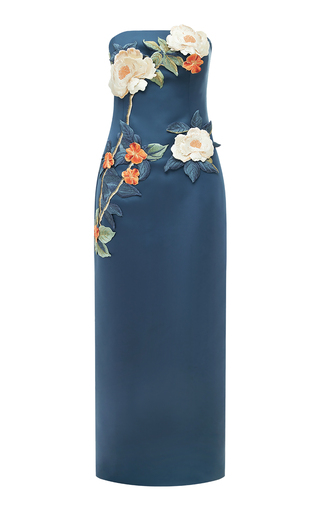 Rayna Floral-Appliquéd Satin Maxi Dress