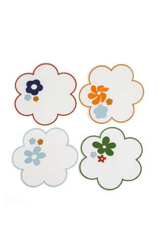 Set-of-Four Floral-Embroidered Linen Coasters