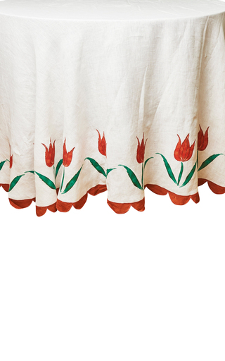 Jardin Tulip-Embroidered Linen Tablecloth