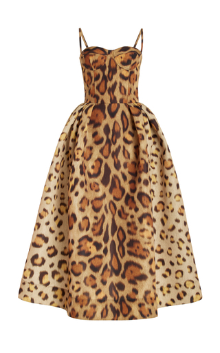 Jaguar-Print Faille Bustier Midi Dress