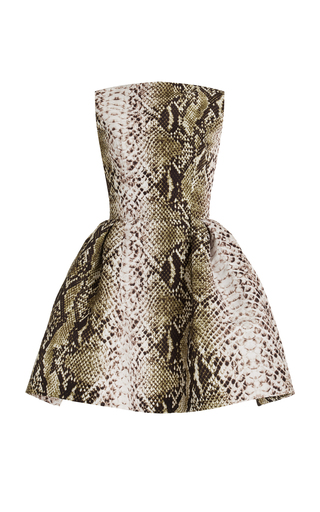 Sleeveless Bateau Neck Snake Print Faille Dress