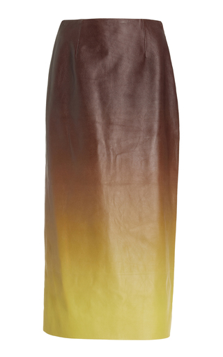 Ombre Leather Midi Skirt