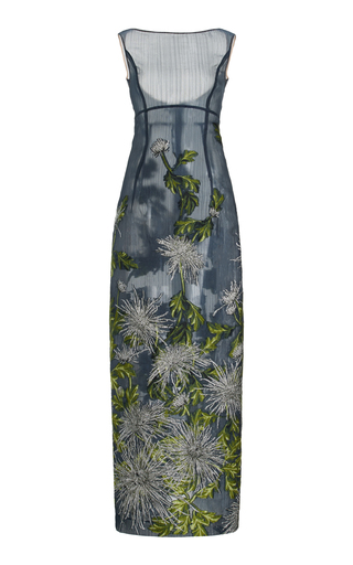 Chrysanthemum Silk-Blend Fil Coupe Column Gown