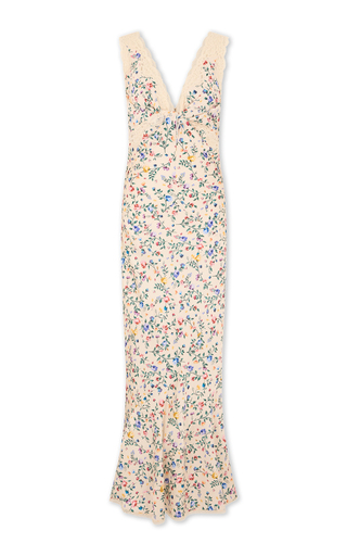 Lace-Trimmed Floral Midi Dress