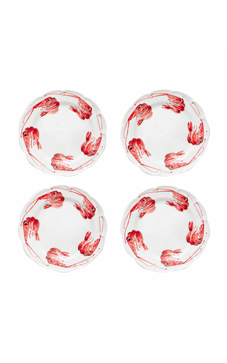 Set-of-Four Hand-Painted Ceramic Shrimp Dinner Plates