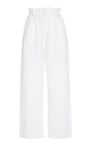 Exclusive Ducky Oversized Paperbag-Waist Linen Pants 